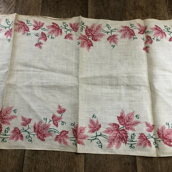 Vintage Table Runner Dresser Scarf Pink Leaves Border Rectangle - Picture 3 of 9